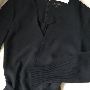 Black, belted Massimo Dutti midi dress with pleated long sleeves